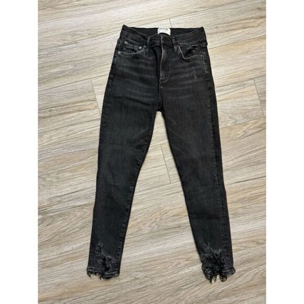 AGOLDE Sophie Crop High Rise Black Denim‎ Jeans A018 C-844 Sz 27 Distress 25x25